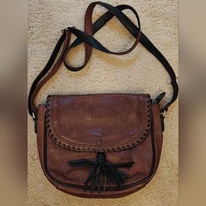 Vintage ILI New York Genuine Leather Western Fringe Crossbody Saddle Bag.